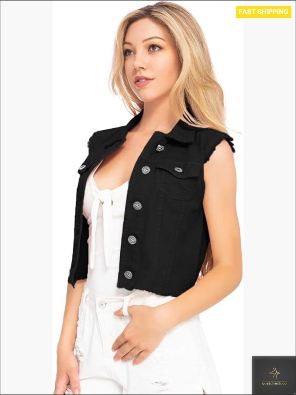 Distressed Denim Button Up Sleeveless Crop Vest Classic Y2K Edgy Vest